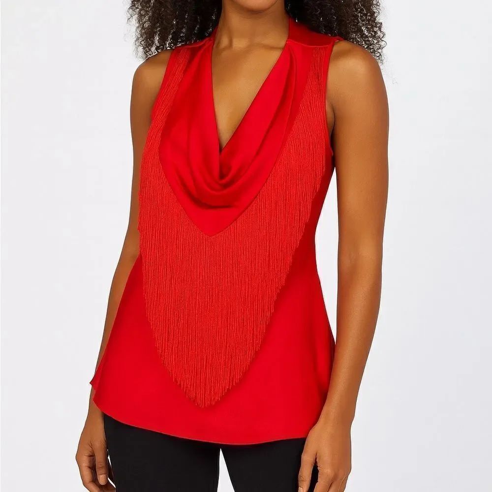 Boston Proper Fringe Cowl Marilyn Red Hot Rio NWT  Top Sz 4